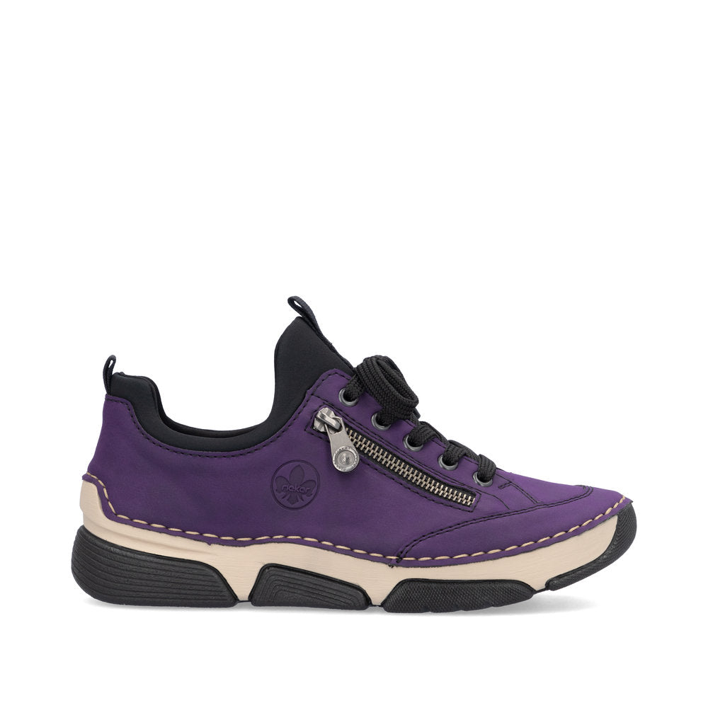 Rieker 45973 deep purple lace up super soft sneakers with wedge sole Arnouts Shoes