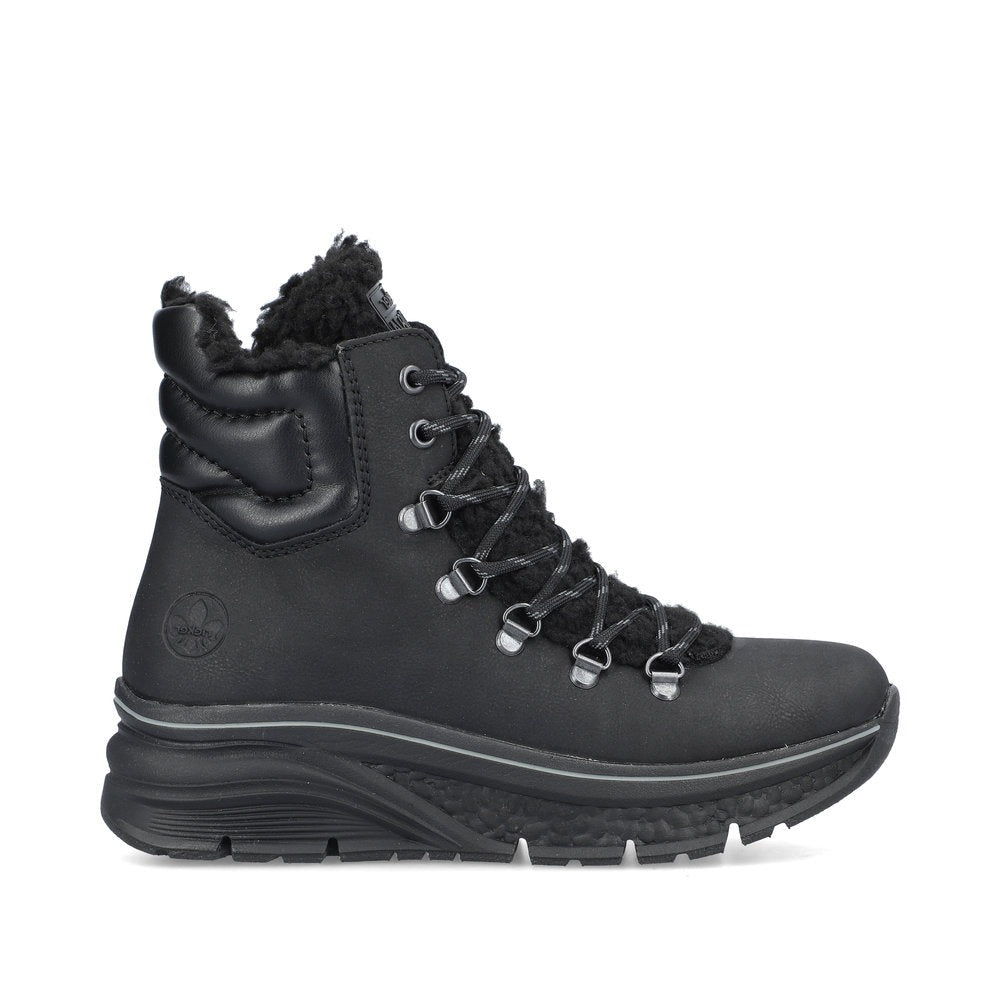 Rieker 48030 black lace Up zip just over the ankle hiker style boots