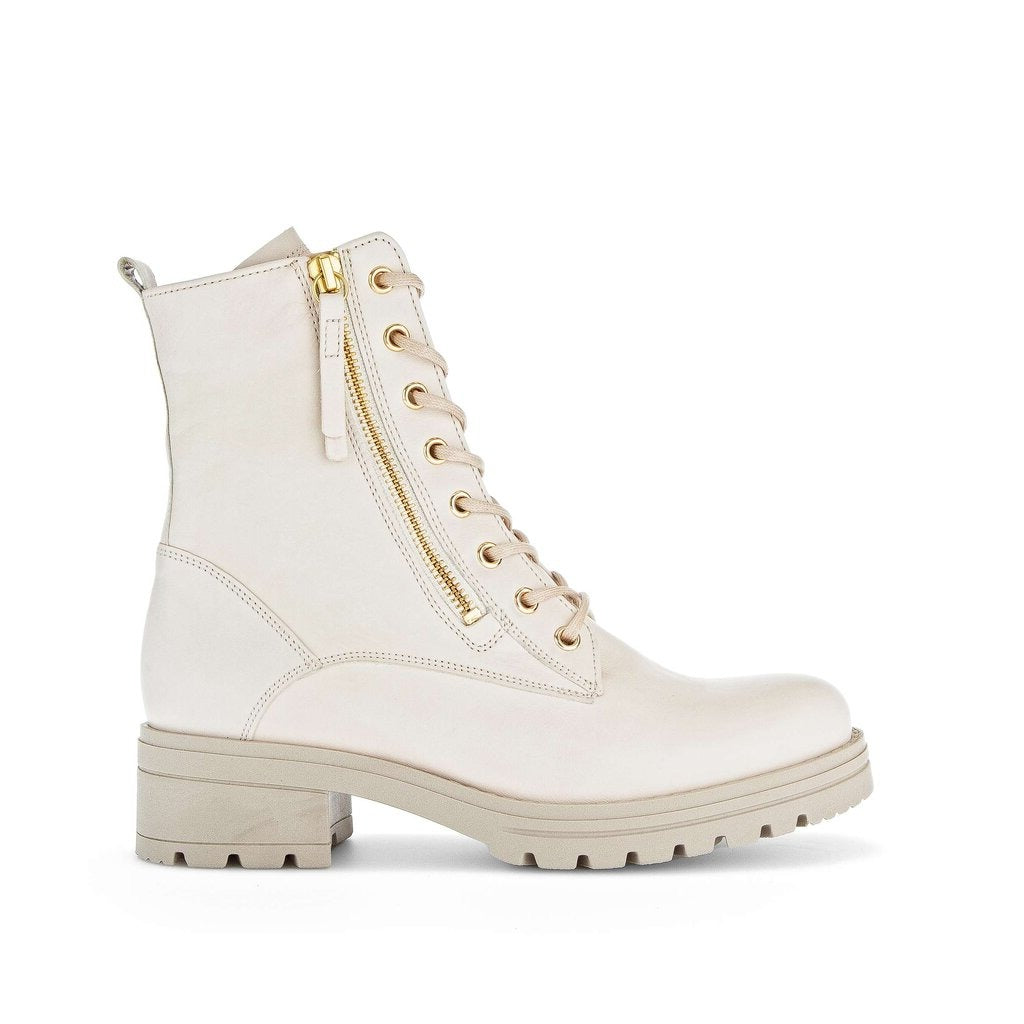 Gabor Serve cream leather lace up ankle boots with gold zip