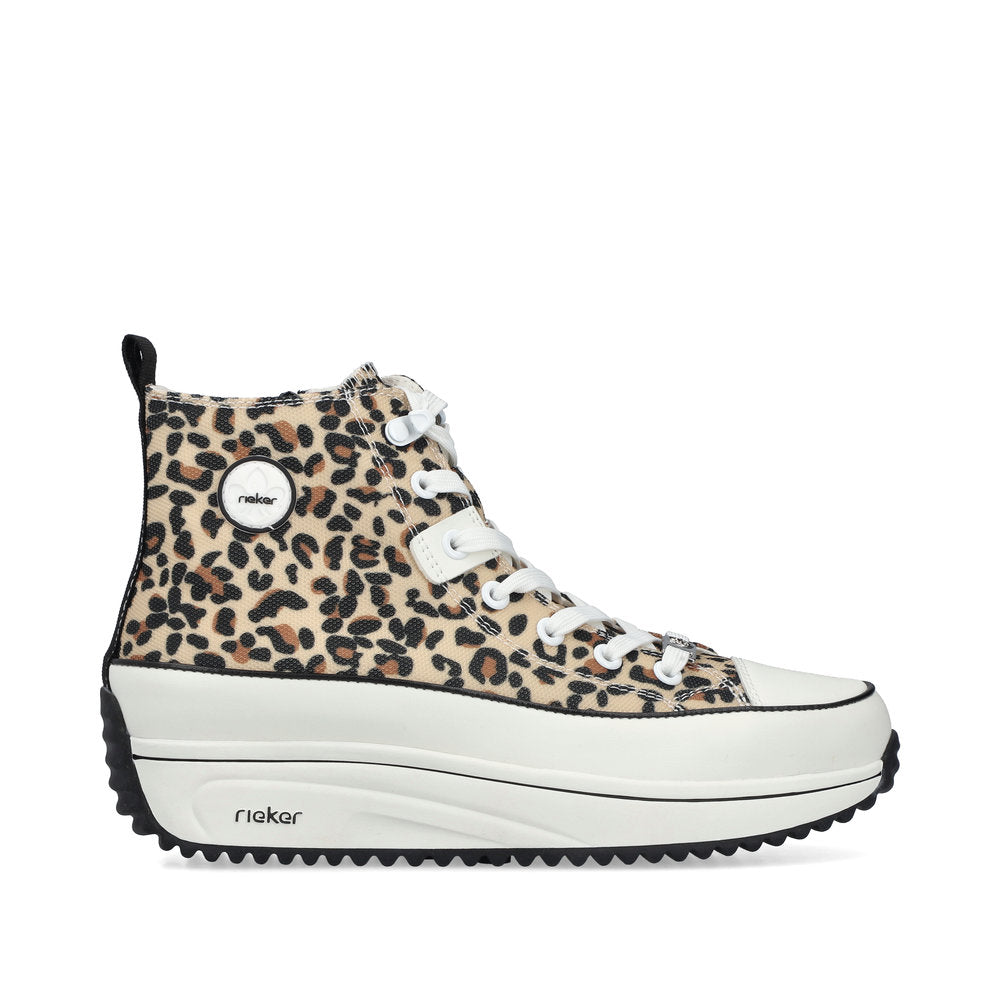 Rieker 90010-91 wedge heel leopard print sneaker boots with zip