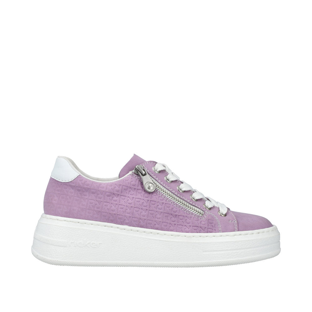 Rieker Women s N5400 Lilac platform sneakers with lace zip fastening Arnouts Shoes