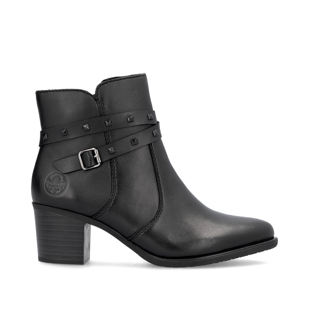 Rieker Y2059 women s black leather ankle boots with medium heel