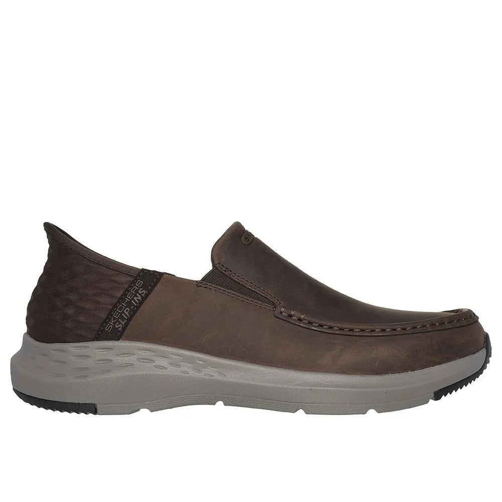 Skechers dark brown waxy leather slip in moccasin style shoes 204866 Arnouts Shoes