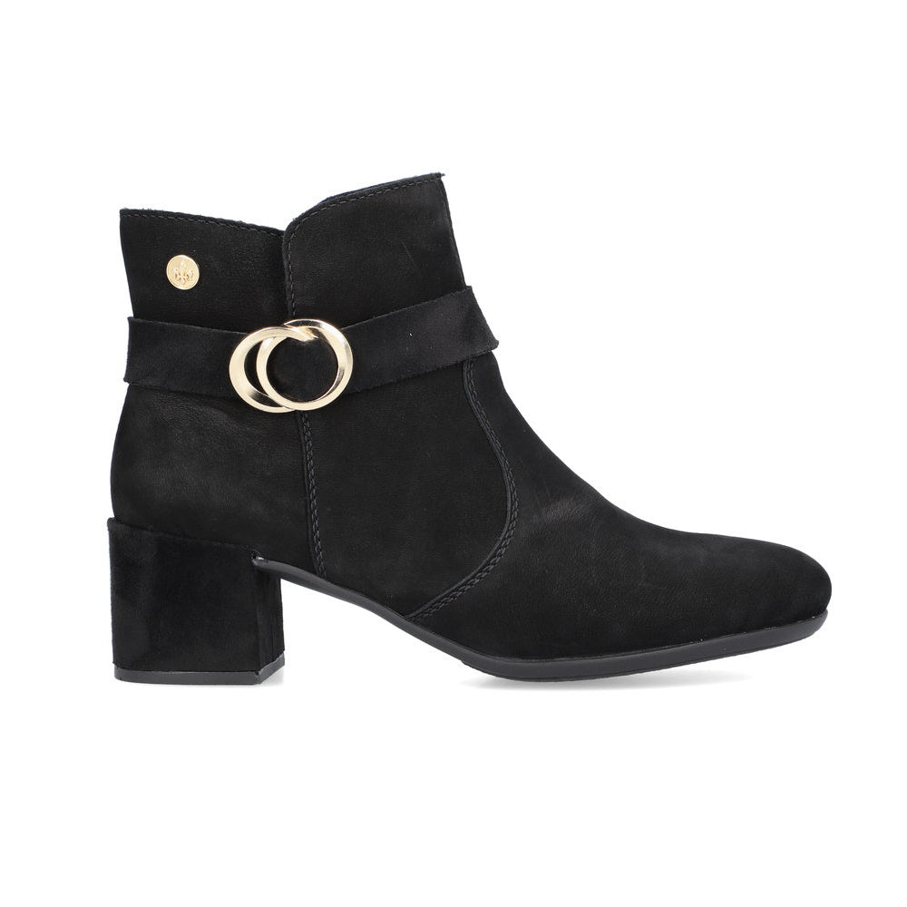 Rieker 70289 dressy black ankle boots with low block heel