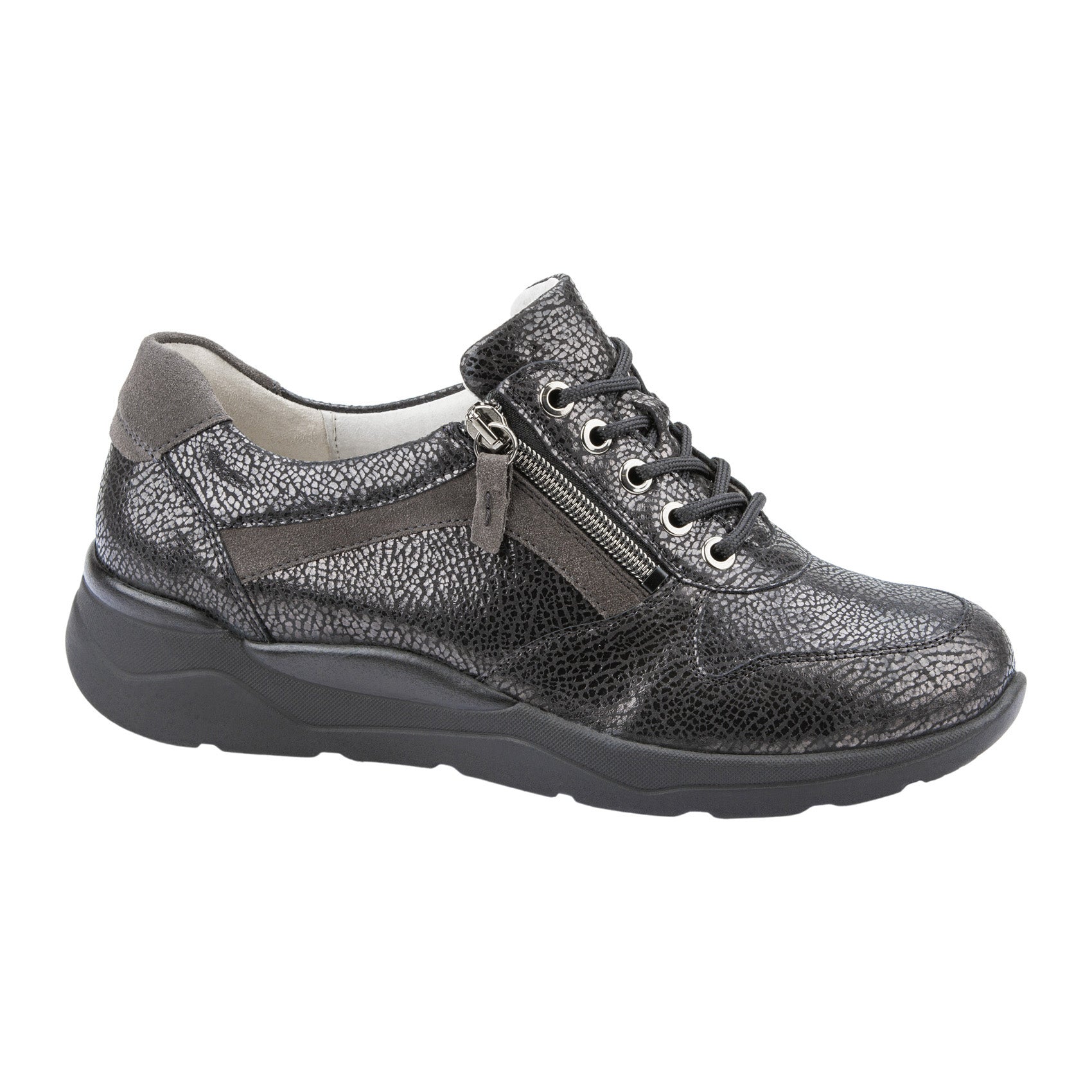 Waldlaufer H-Gabriele wide fit dark grey graphite metallic leather