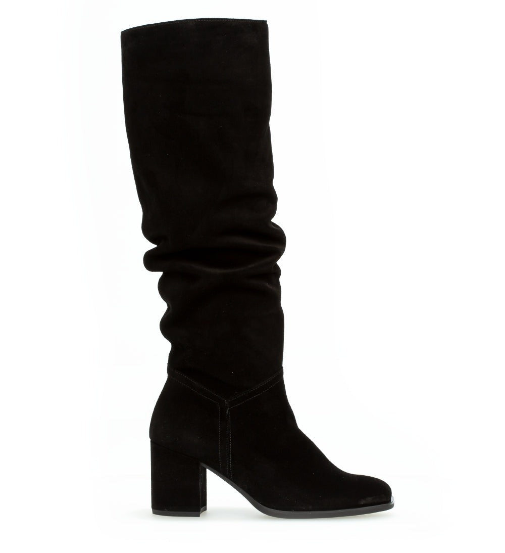 Gabor dressy black suede long rouched knee high boots