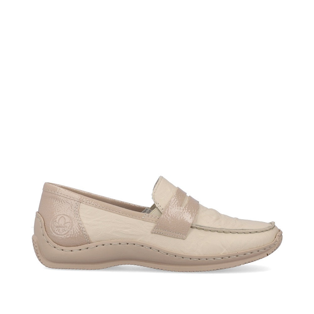 Rieker L1752 Celia cream soft leather slip on loafers â Arnouts Shoes