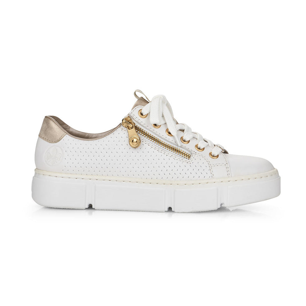 Rieker Women's N5932 White and gold leather sneakers with zip