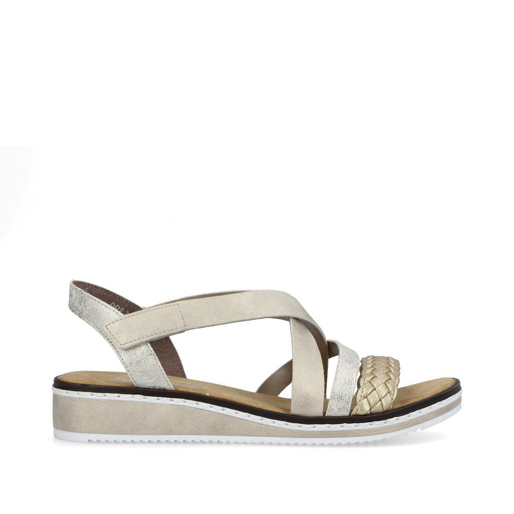 Rieker Women's V3663 beige multi adjustable sandals with wedge
