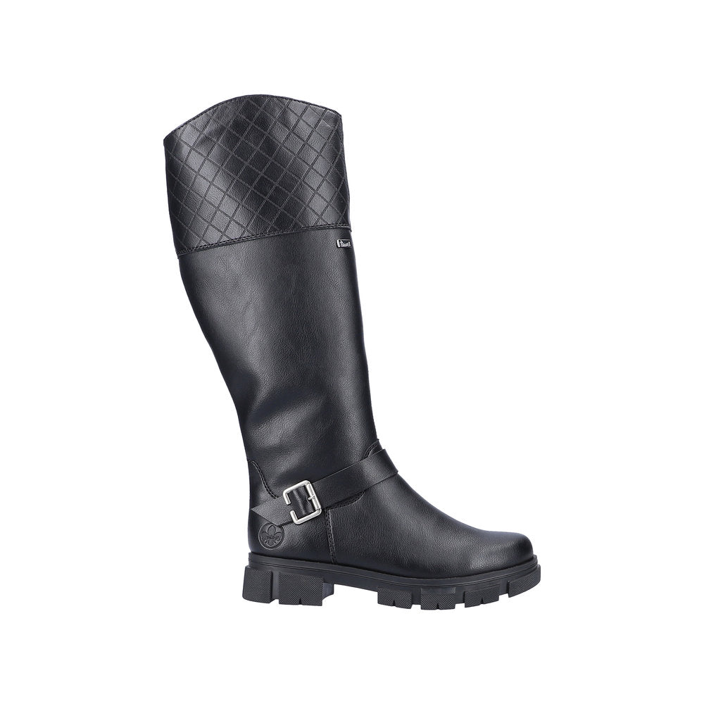 Rieker Y7154 black knee high winter boots with warm woolly lining