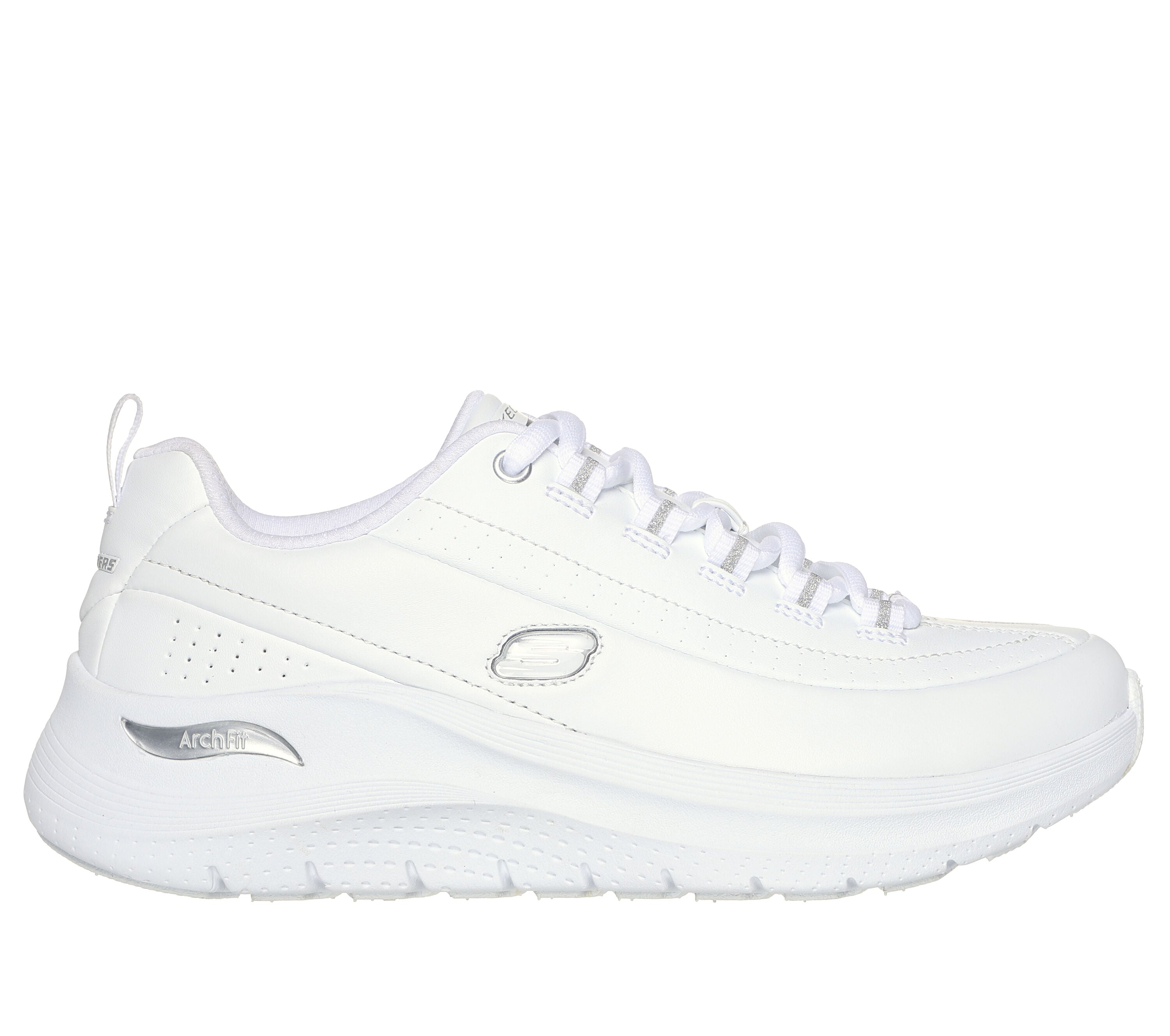 Skechers all white leather shoes on sale