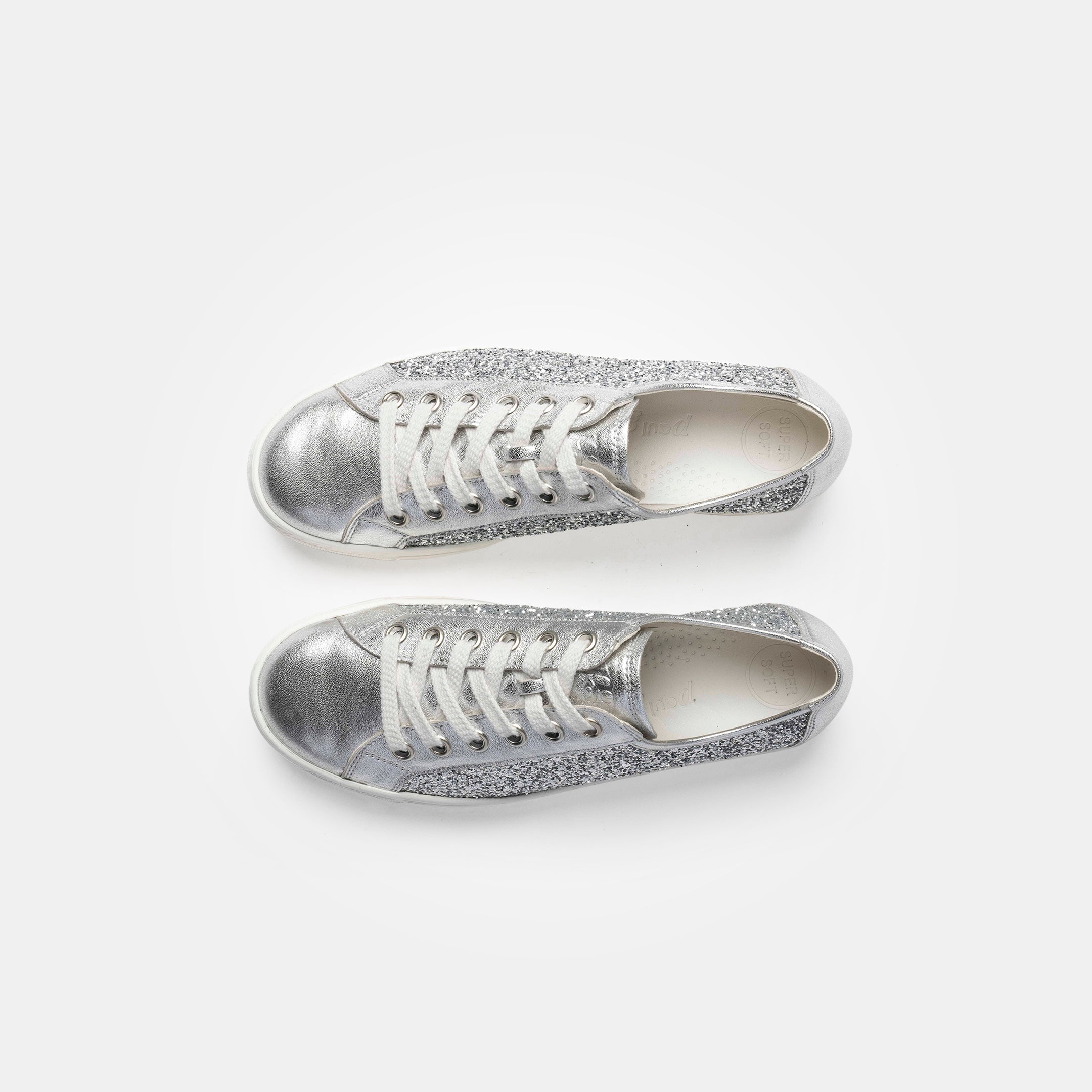 Silver on sale leather sneakers