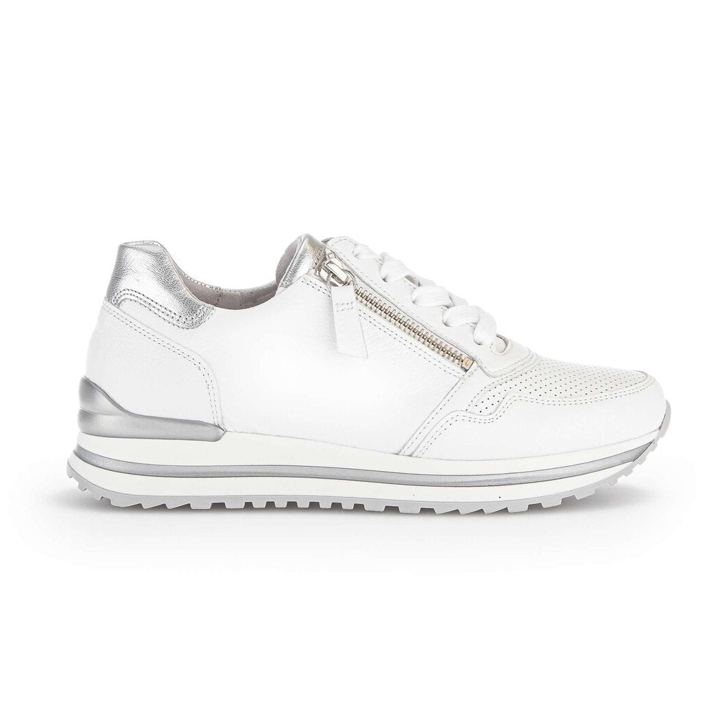 Gabor Nulon white and silver leather side zip suede sneaker 46.528 ...