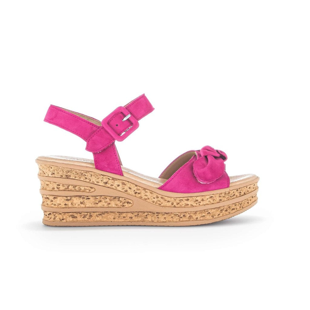 Gabor Teman 44.653 fuchsia suede heeled sandals with sculpted wedge ...