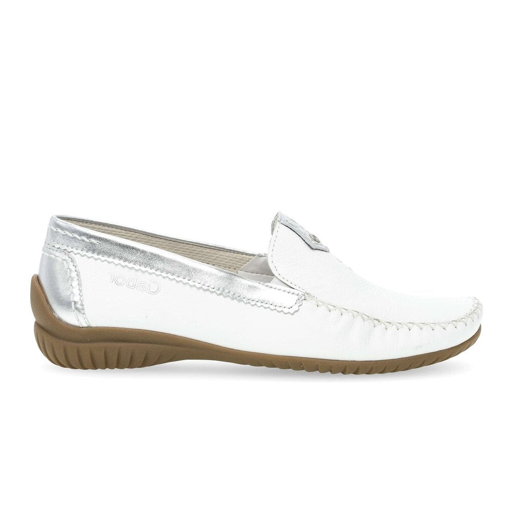 Gabor 46.090 California white and silver soft grained leather loafers ...