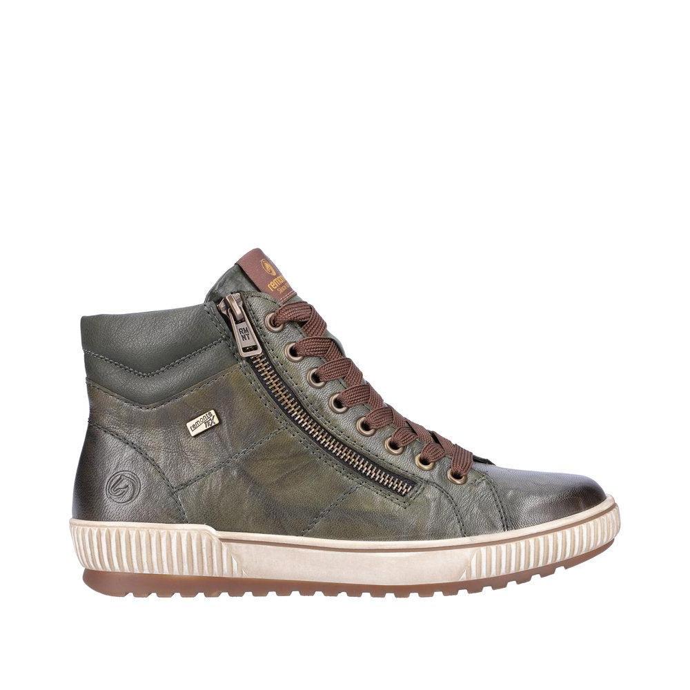Remonte D0772 Green leather hi-top sneakers with tex water resistant ...