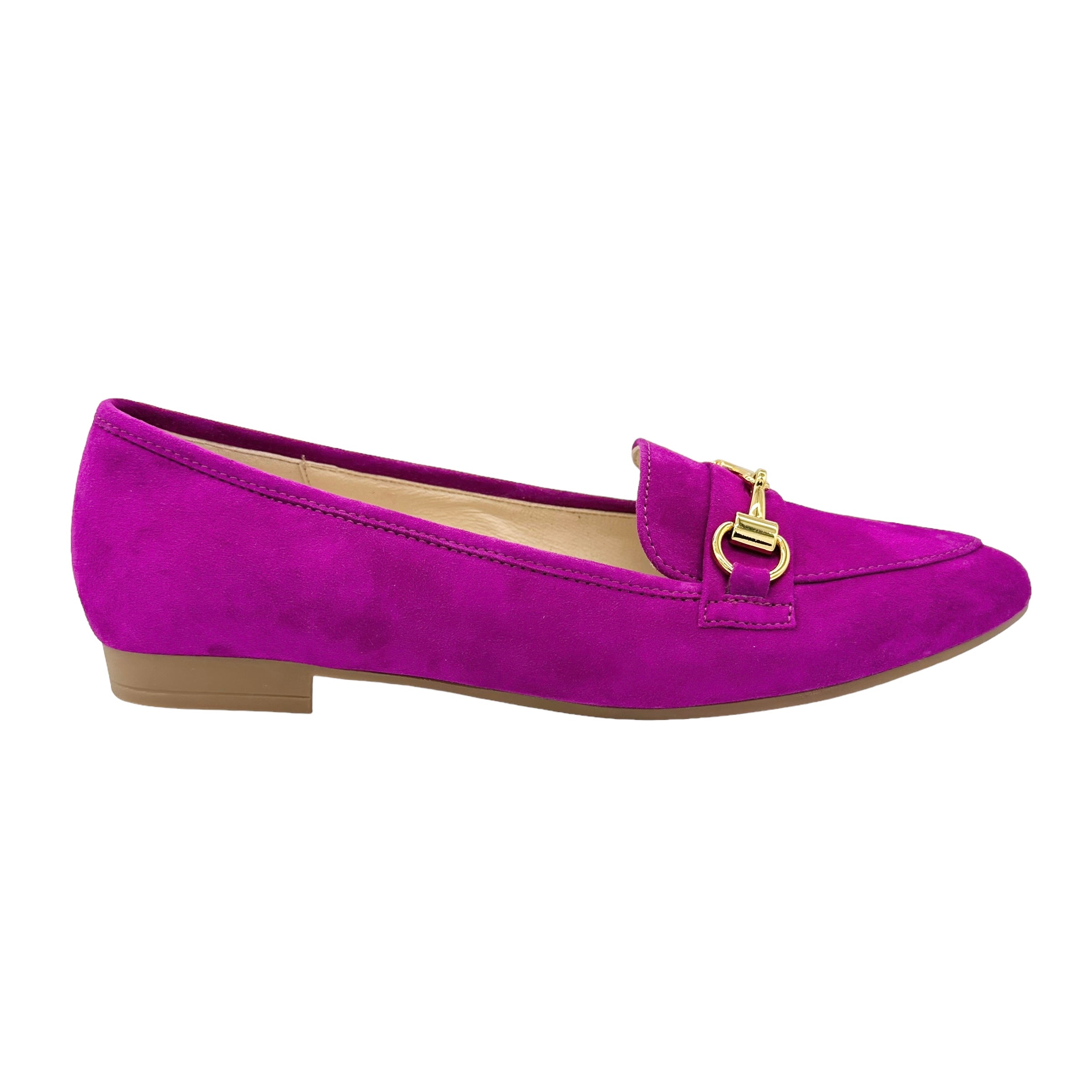 Gabor Caterham 31.302 soft loafer in supple orchid suede, gold snaffle ...