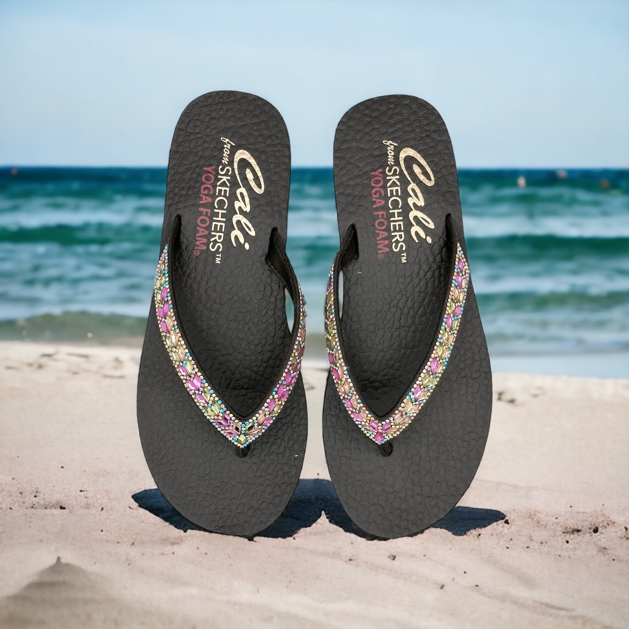 Skechers yoga foam flip flops womens online