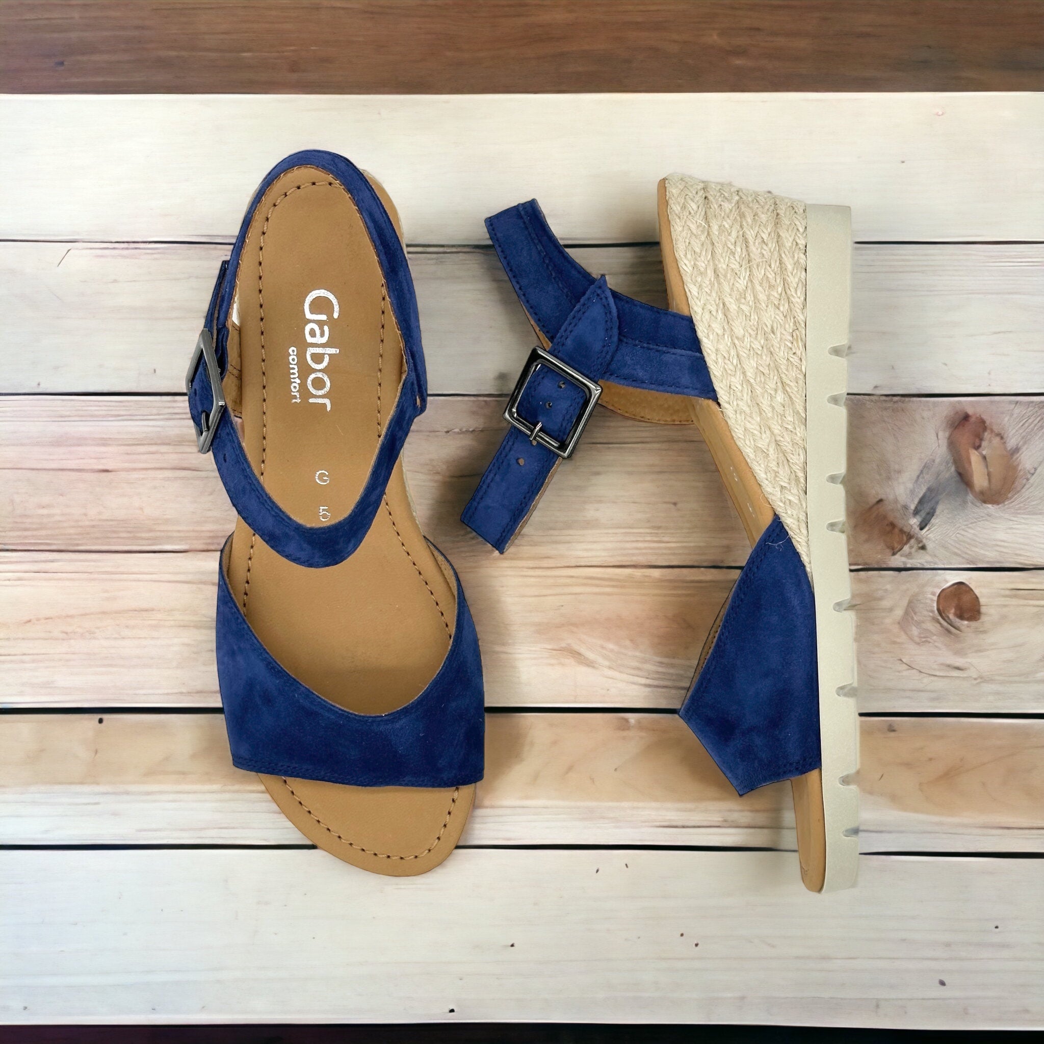 Blue wedge 2024 heel sandals