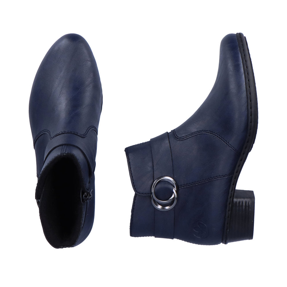 Rieker Y0775 navy blue soft ankle boots with low block heel Arnouts Shoes