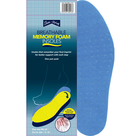 Shoestring cut to size memory foam insoles