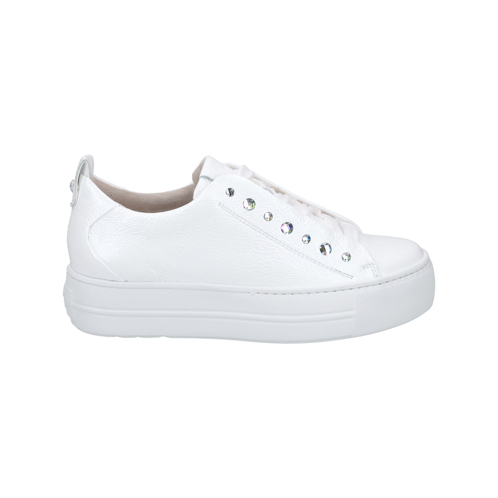 Paul Green Louisa 5085 White patent sneakers with diamante eyelets ...