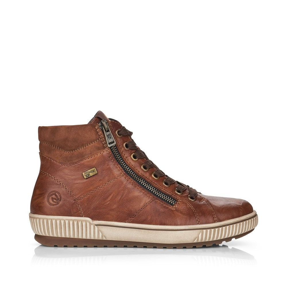 Remonte D0772 tan leather hi-top sneakers with tex water resistant ...