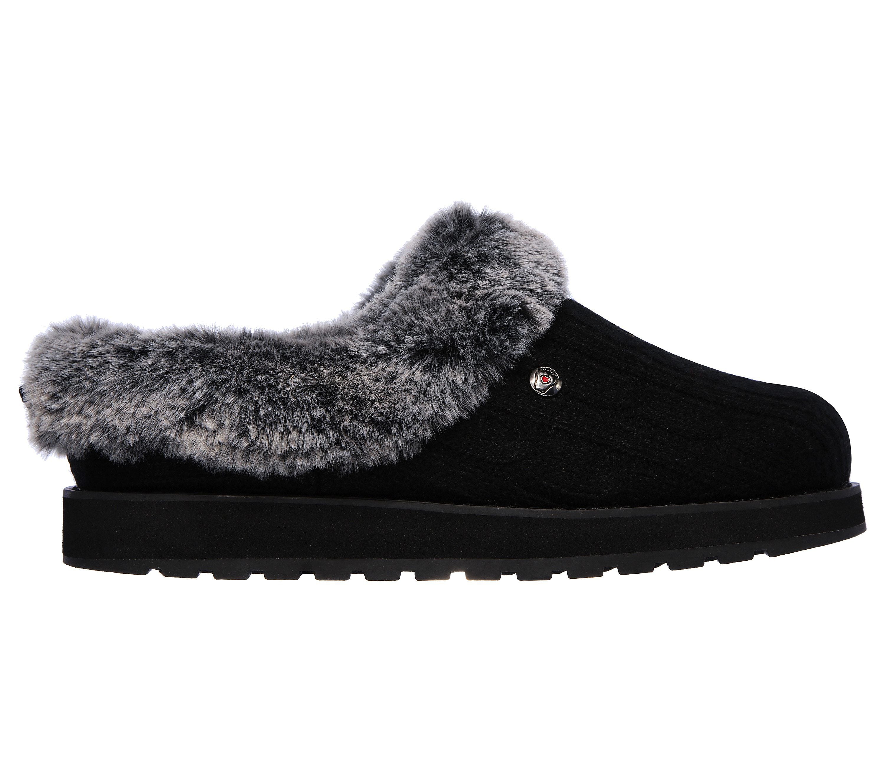 Skechers sweater knit on sale faux fur slippers