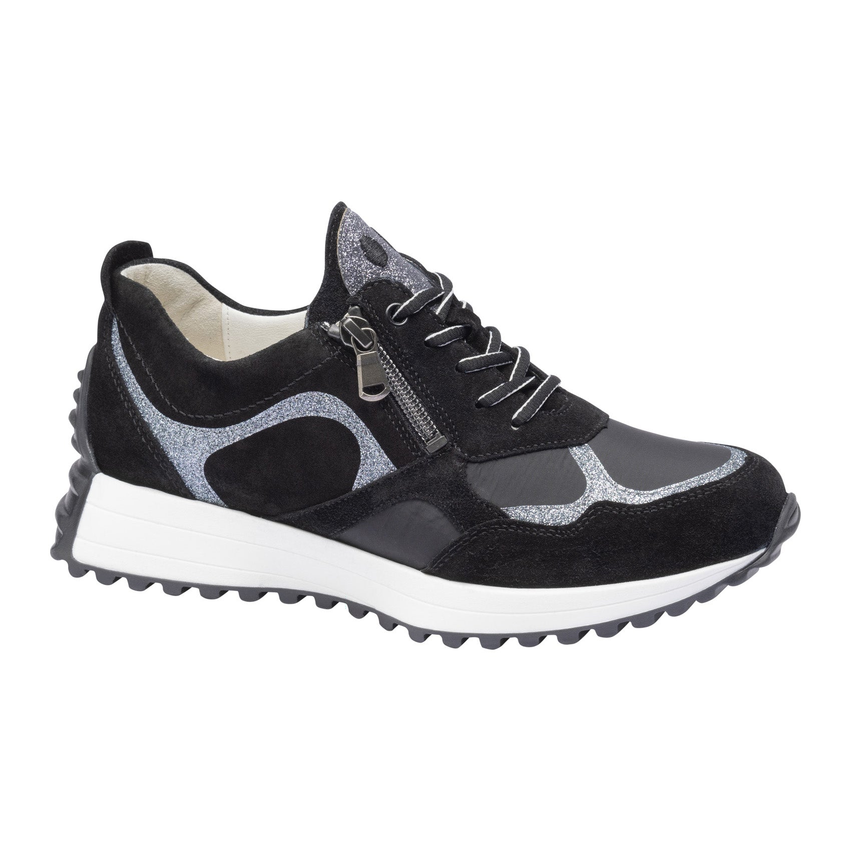 Waldlaufer H-Pinky black suede and silver sparkle trainers 797002 ...