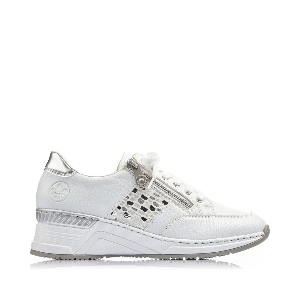 Rieker N4322 White dressy sneakers zip and lace with wedge heel ...