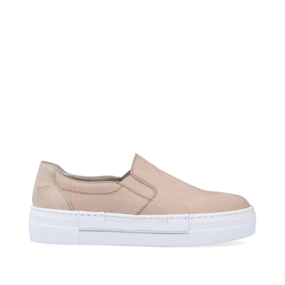 Rieker Women's N4951 Soft beige slip on platform sneaker side gussets ...