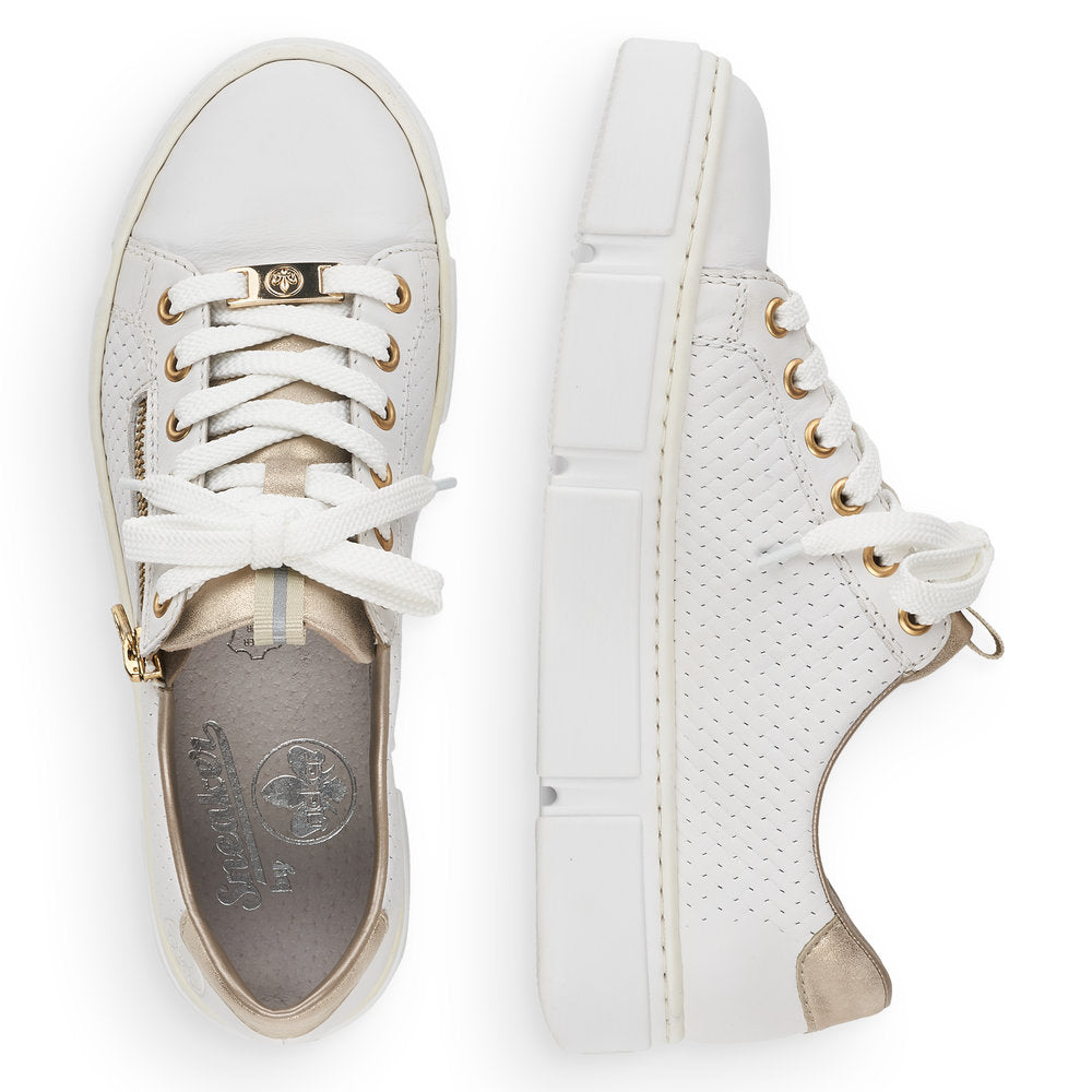 White sneakers with gold 2024 zipper