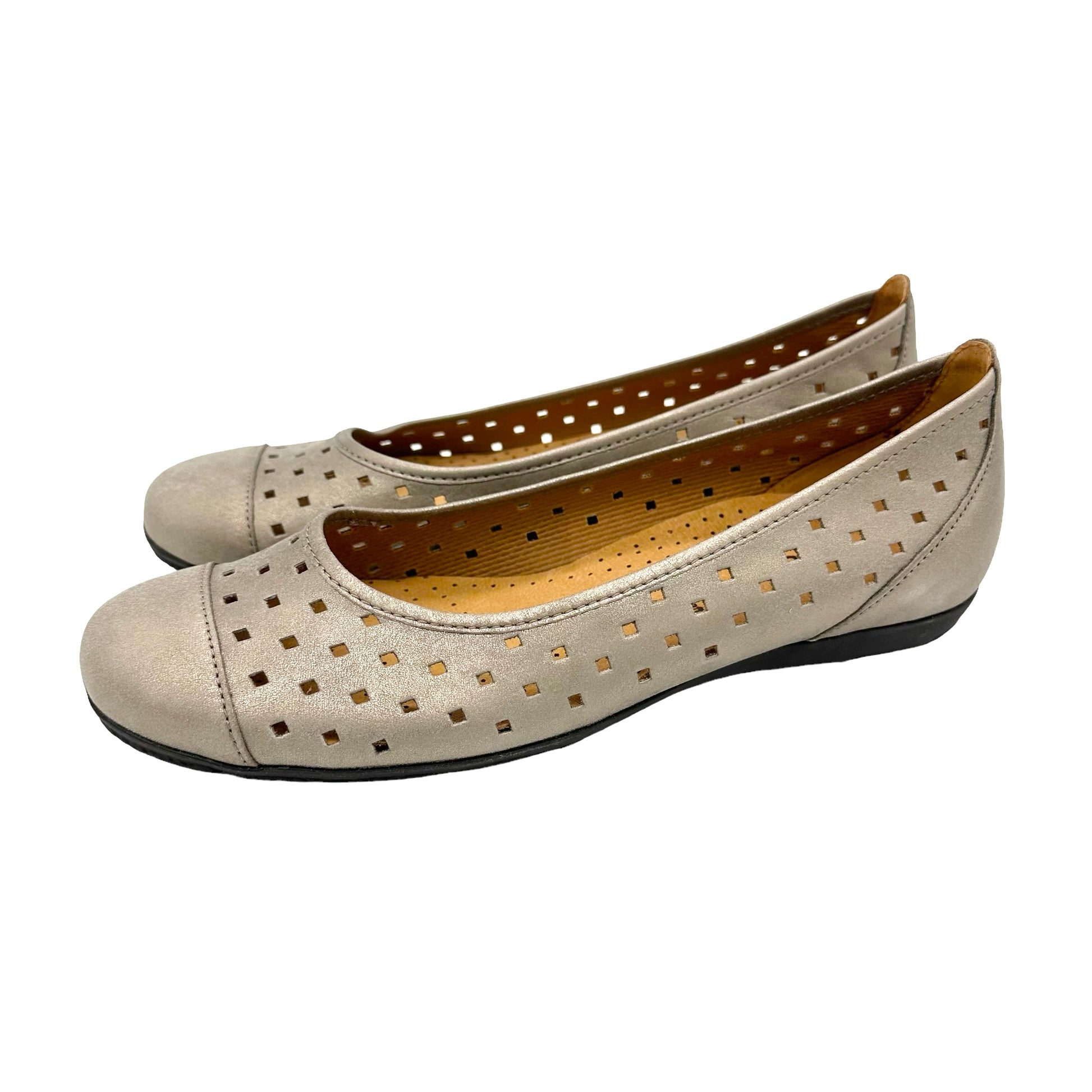 Gabor Ruffle Gold nubuck leather ballet flats – Shoes