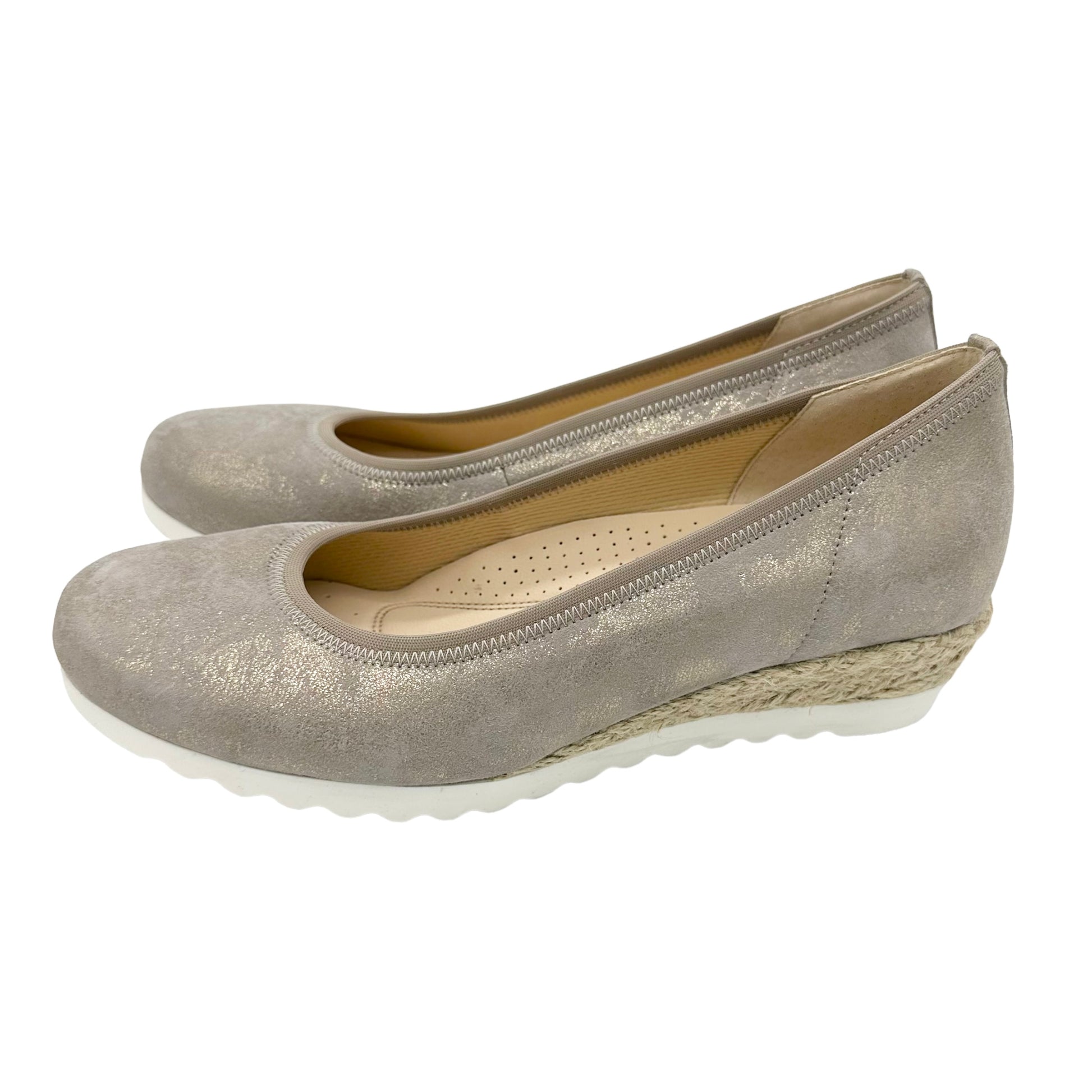 Gabor Epworth soft gold nubuck leather rope wedge espadrille heels