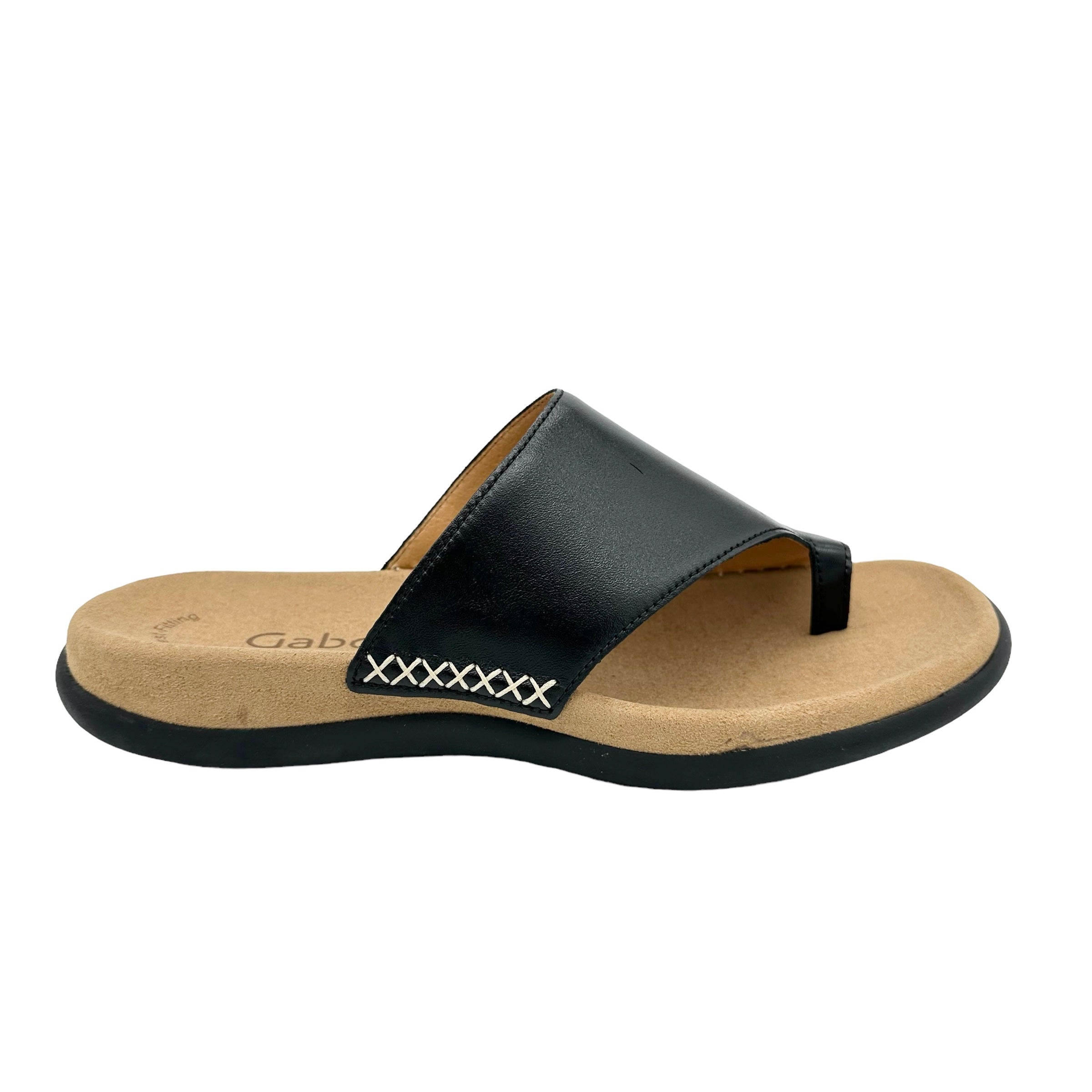 Gabor Lanzarote black leather Jollys toe ring mule sandals 03.700 ...