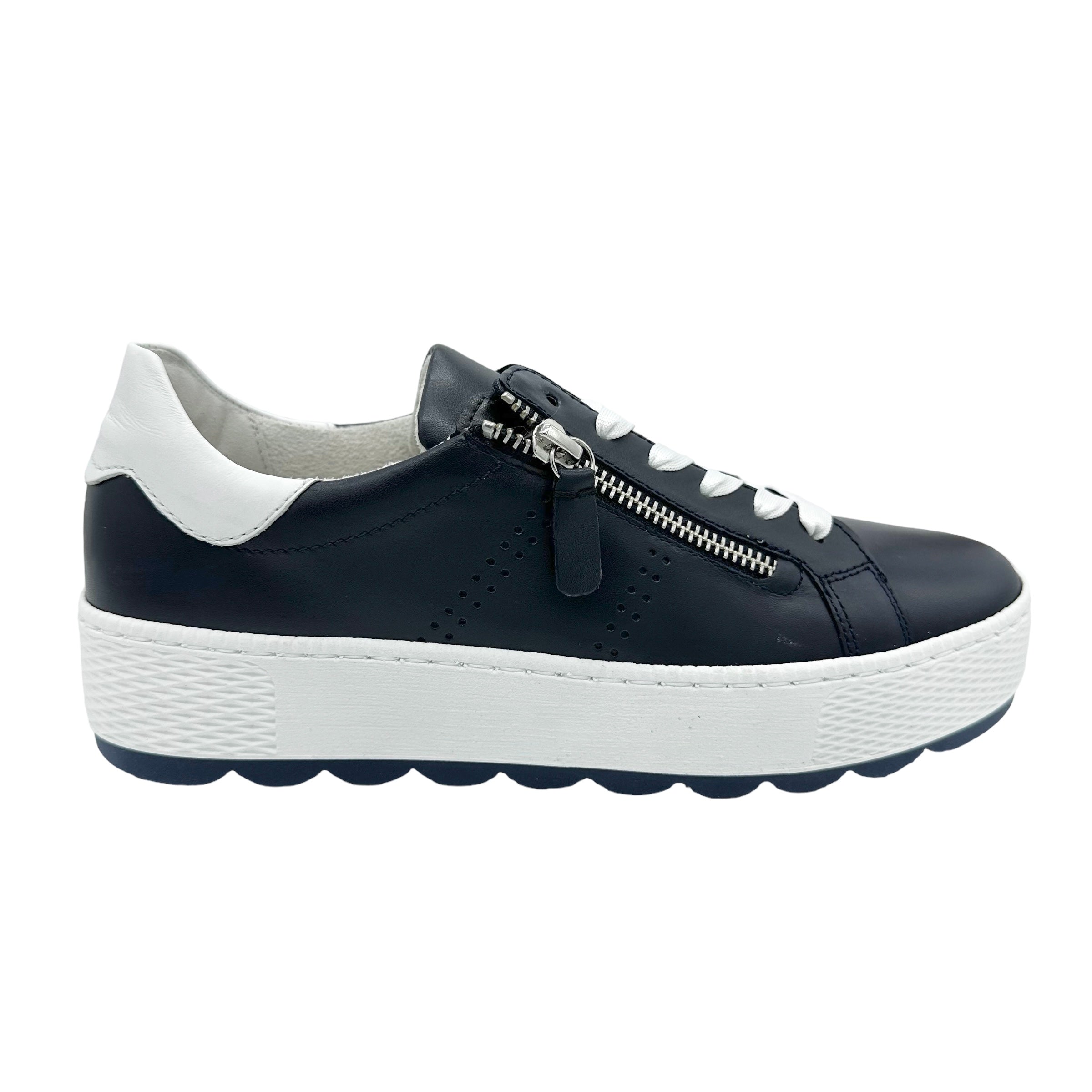 Gabor Quench ladies lace up platform trainers 26.058 in Navy leather ...