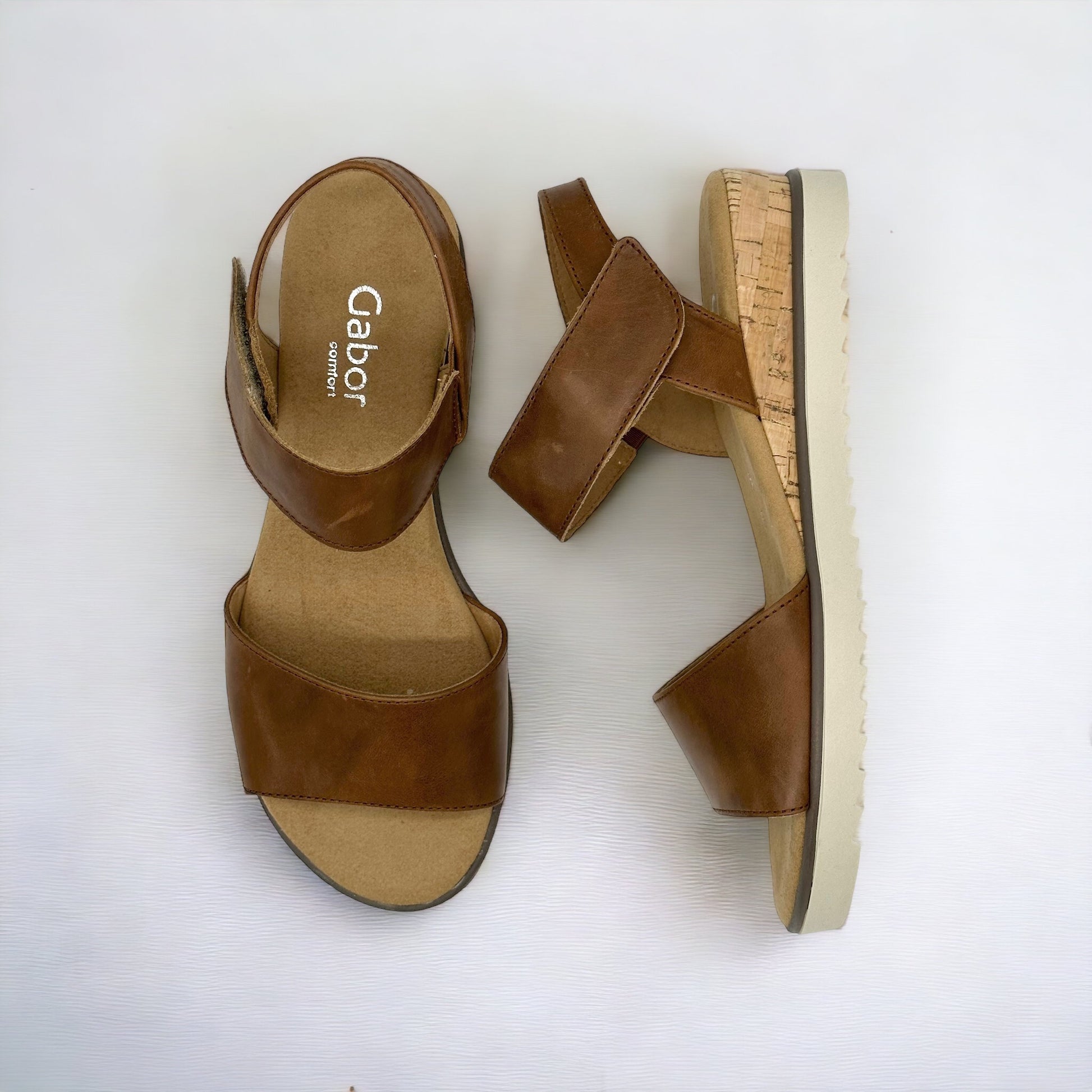 Gabor Raynor 22.750 Camel grained leather wedge walking sandals ...