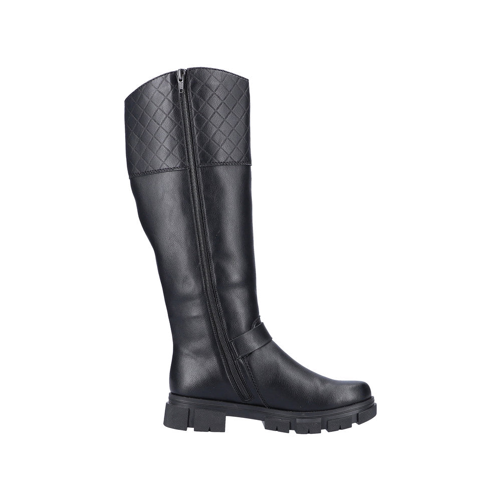 Rieker Y7154 black knee high winter boots with warm woolly lining. Arnouts Shoes