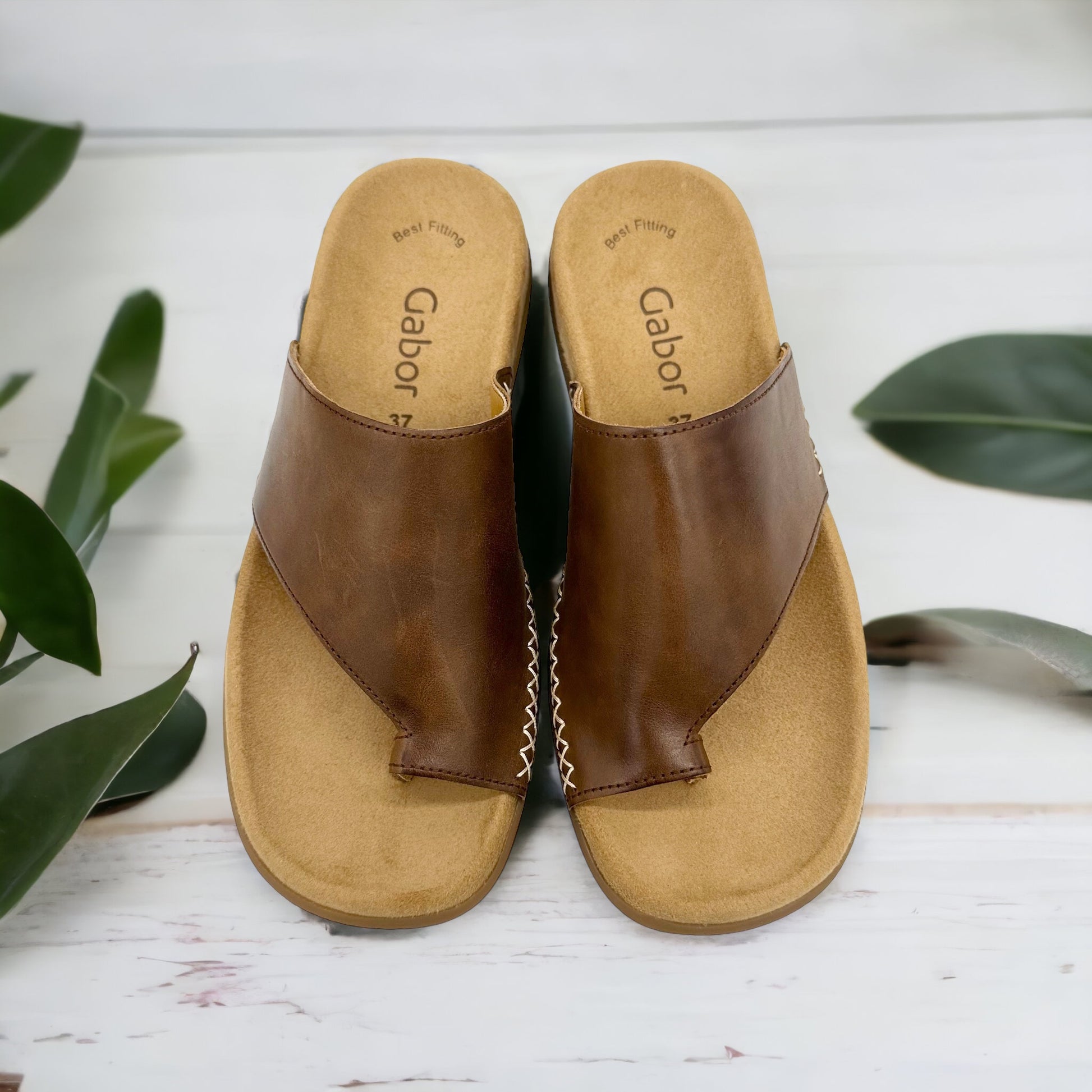 Gabor Lanzarote tan leather Jollys toe ring leather mule sandals