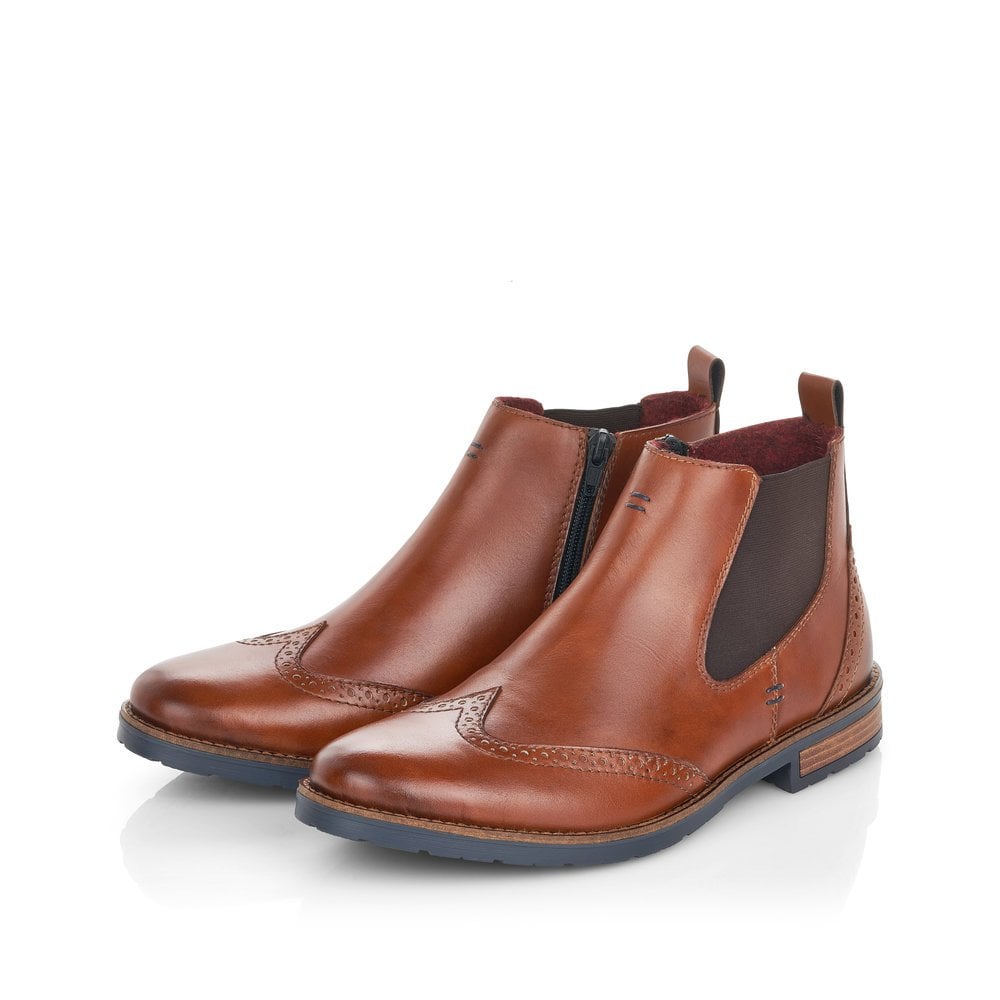 Rieker 34660 tan leather classic Chelsea boots brogue toe Arnouts Shoes